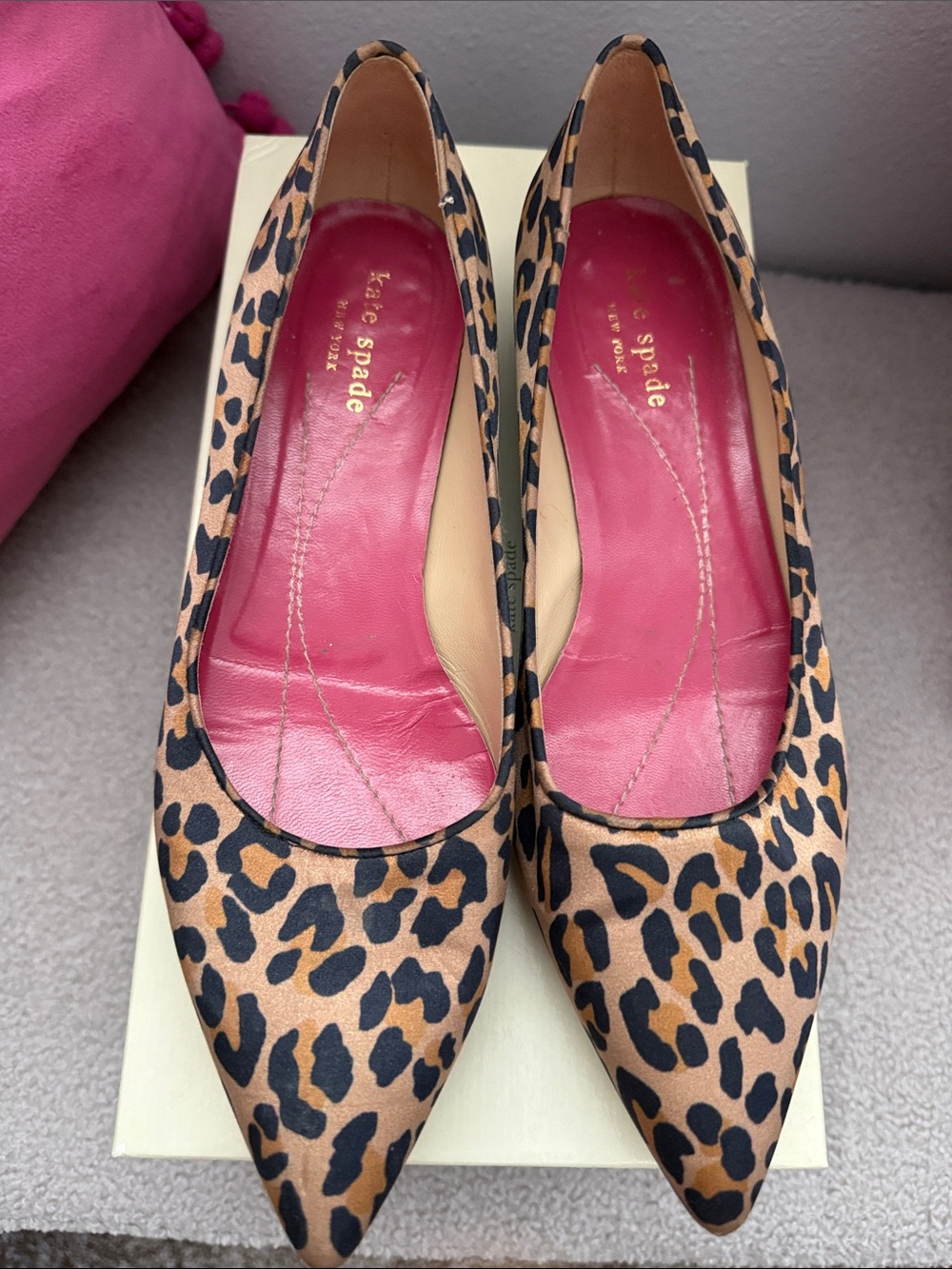 kate spade Leopard Print Satin Ballet Flats - Tan & Black with original box